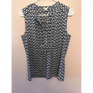 Jones‎ New York Collection Blouse Sleeveless Blue White Pattern Size 4